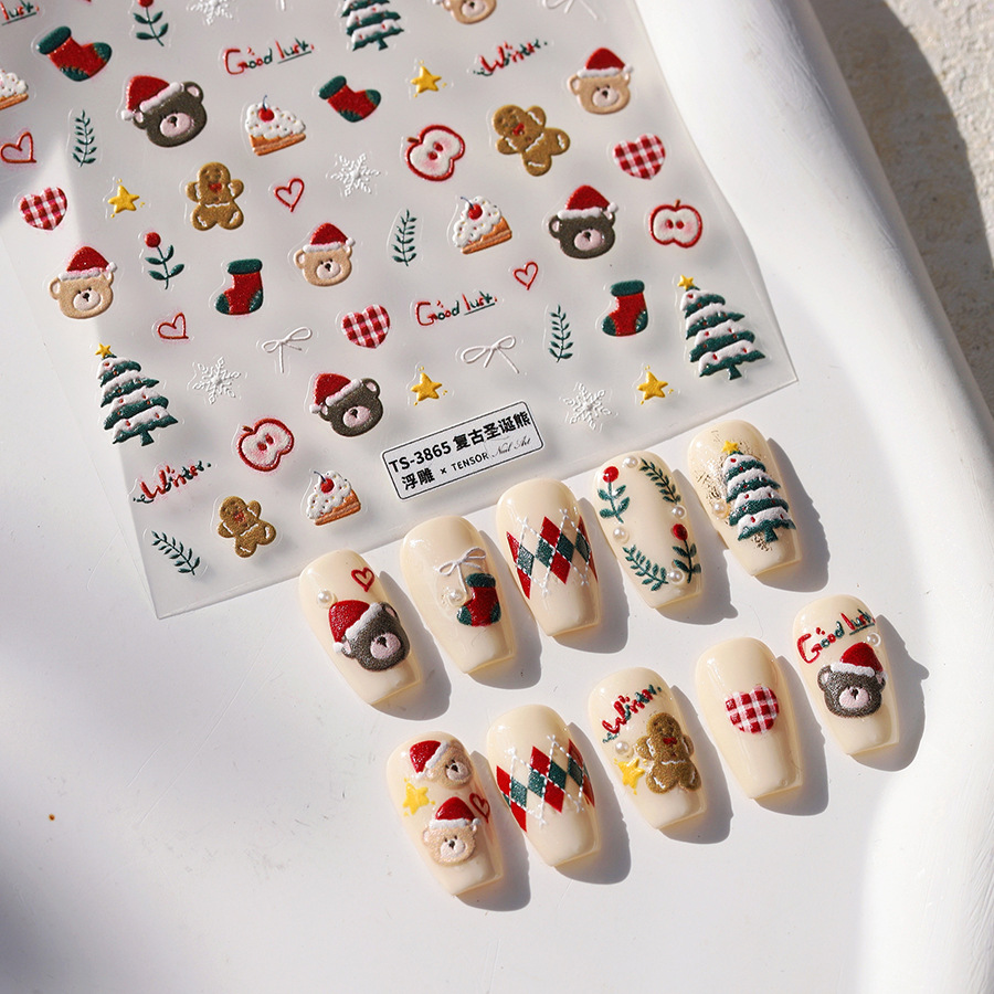 Cute Christmas Bear & Gingerbr - Nail Art Xmas Stickers ulasan dan harga