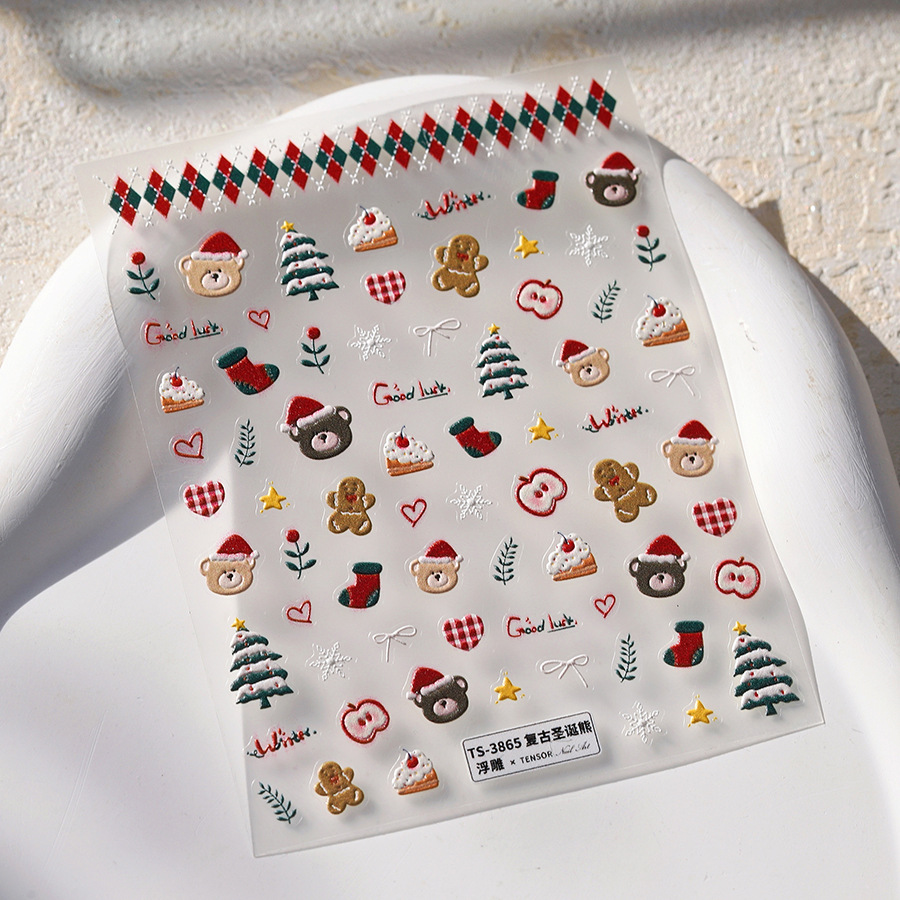 Cute Christmas Bear & Gingerbr - Nail Art Xmas Stickers ulasan dan harga