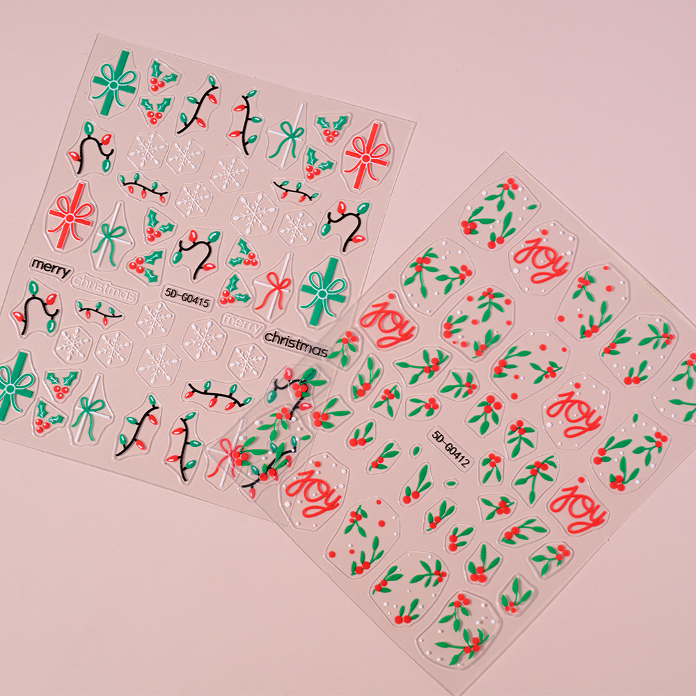 2pcs Christmas Holly Nail Art  - Nail Art Xmas Stickers ulasan dan harga