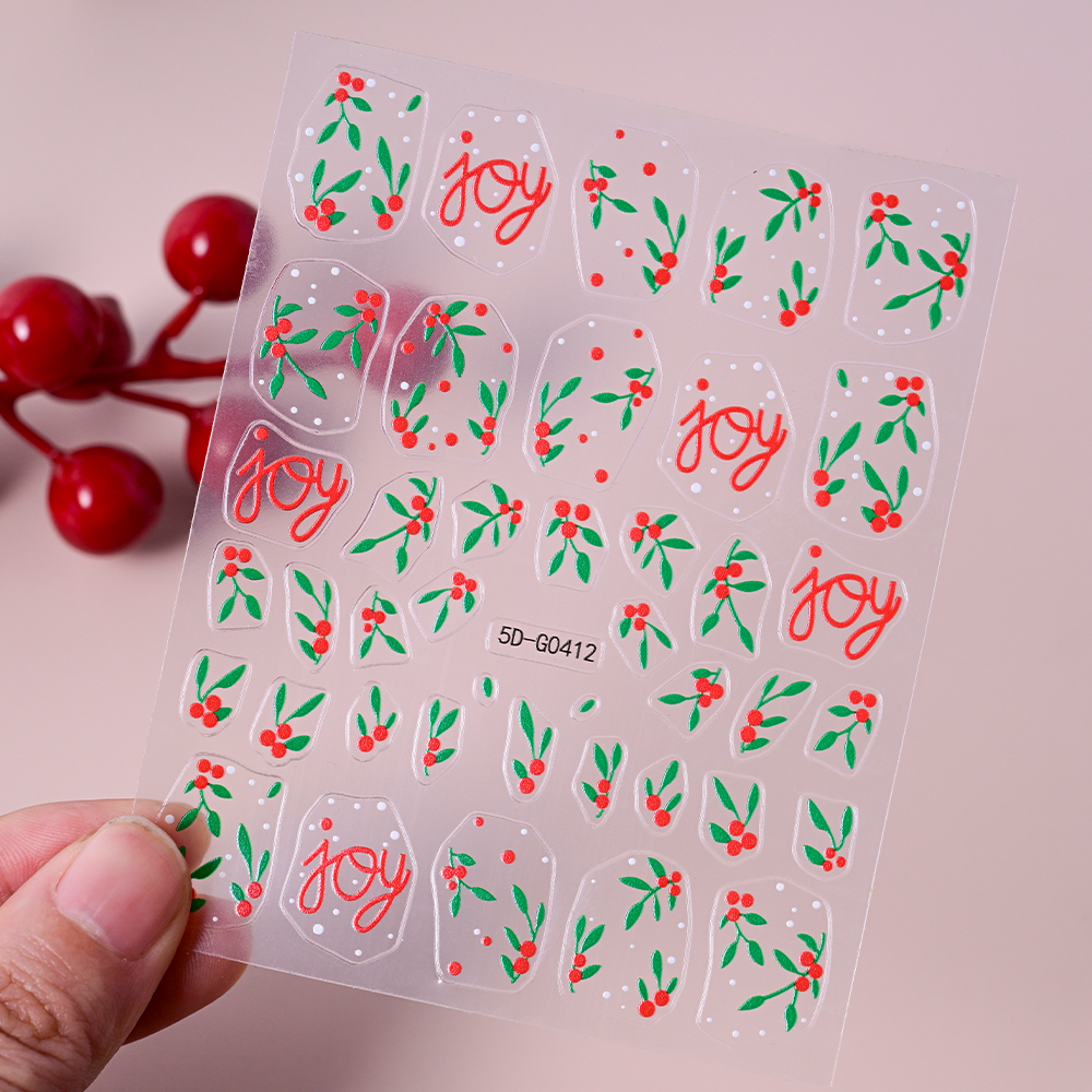 2pcs Christmas Holly Nail Art  - Nail Art Xmas Stickers ulasan dan harga