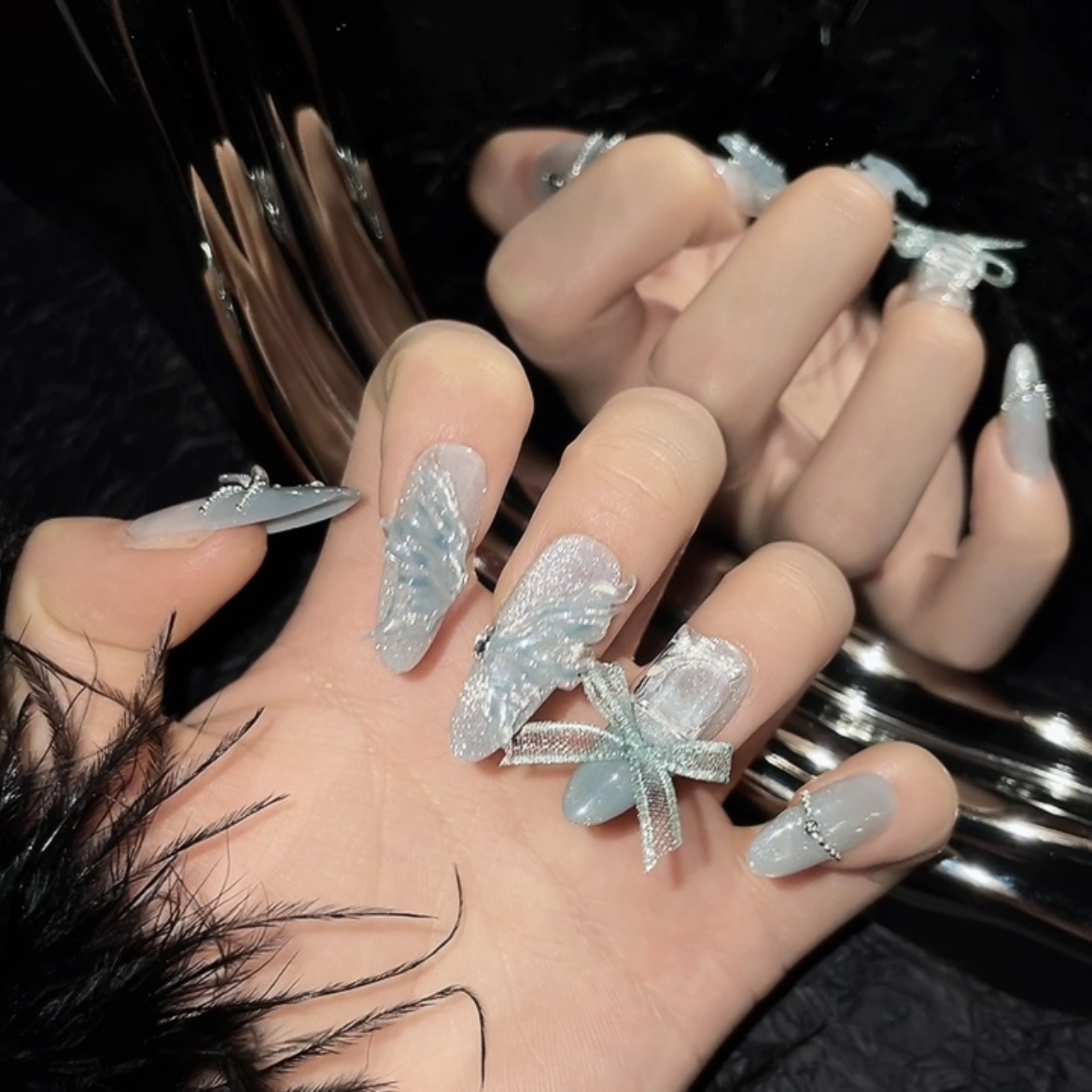 10pcs Pure Hand Pressed Long O - Nail Art Emerald ulasan dan harga