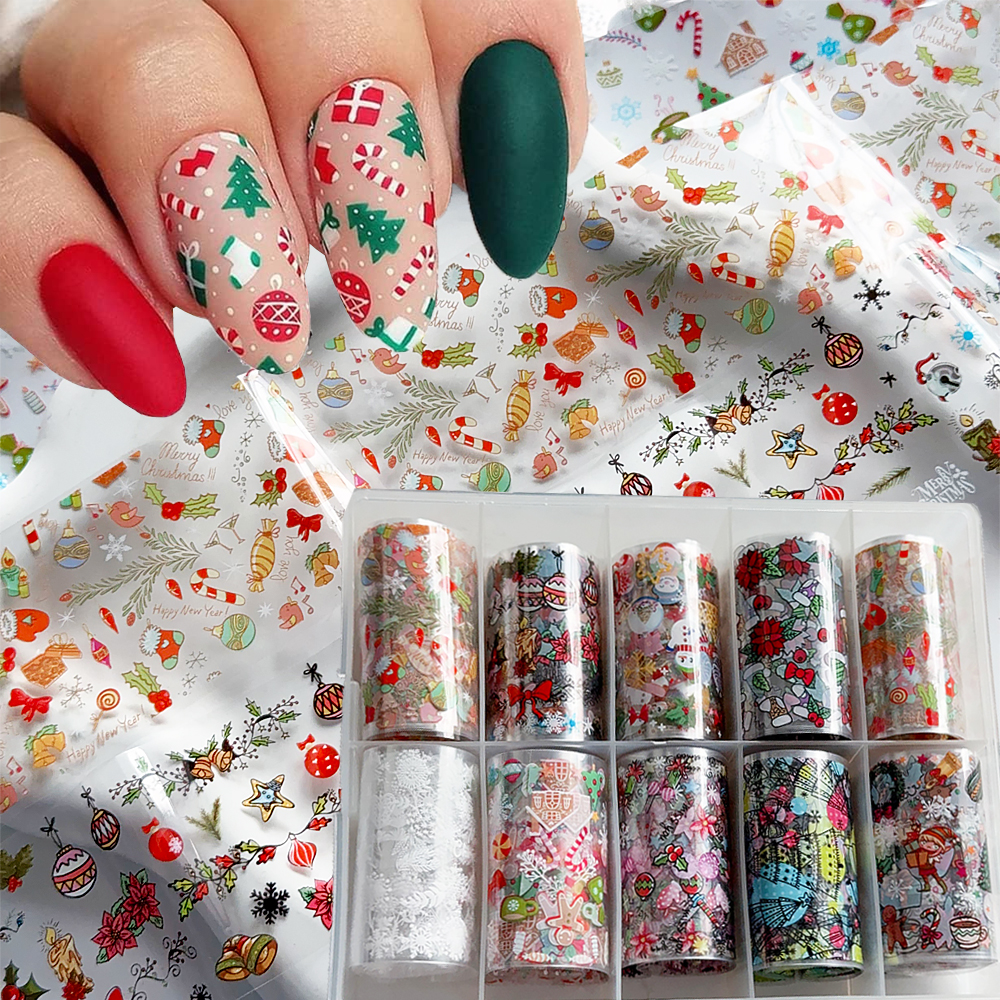 10 Rolls Christmas Nail Art Fo - Nail Art Xmas Stickers ulasan dan harga