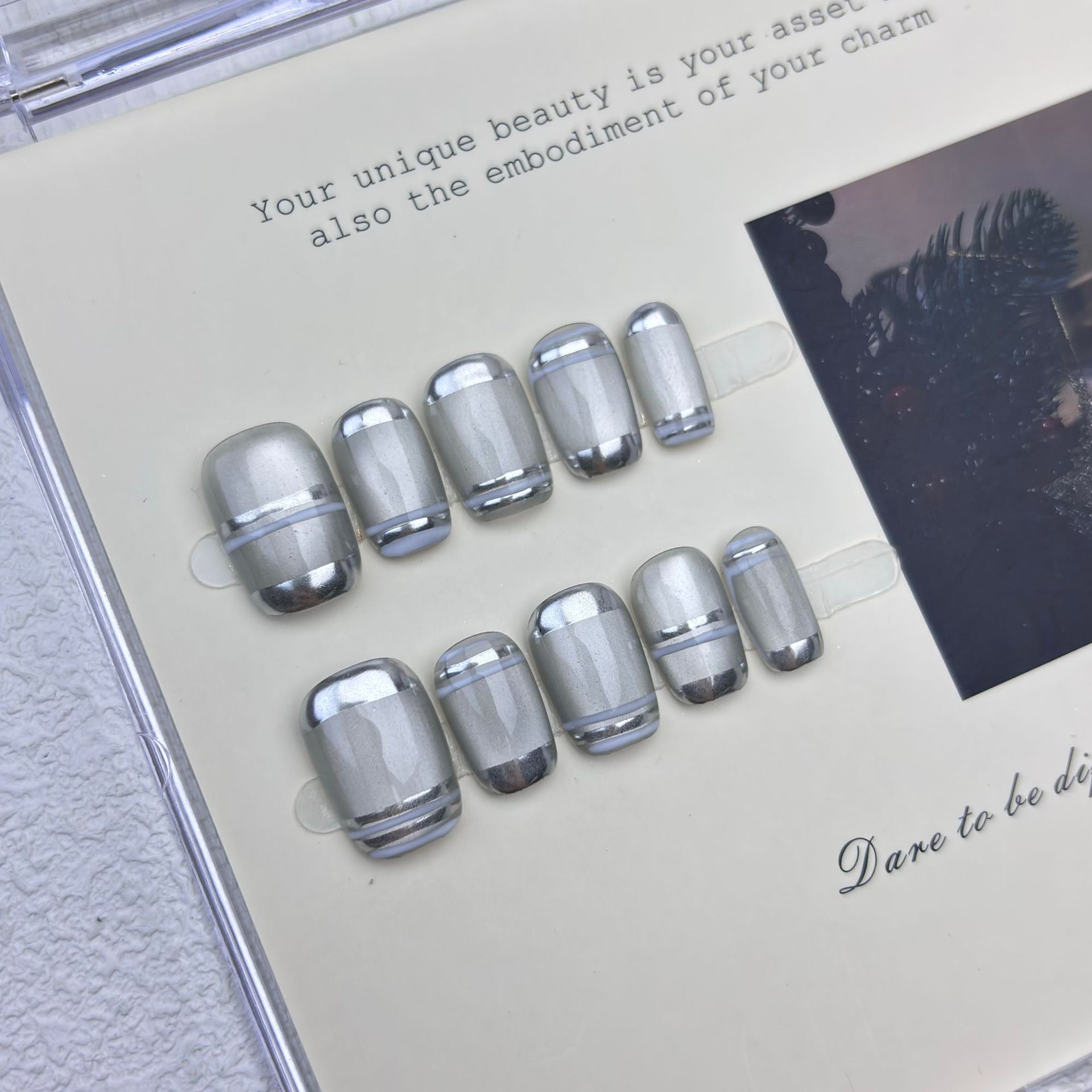 10pcs Aurora Chrome Press on N - Nail Art Overlay ulasan dan harga
