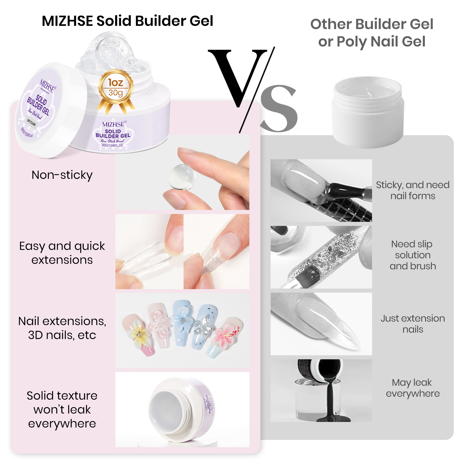 MIZHSE Builder Nail Gel White  - Nail Art Extension ulasan dan harga