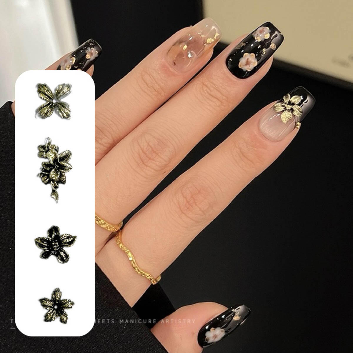 50Pcs Fine Black Gold Color Re - Nail Art Old Money ulasan dan harga
