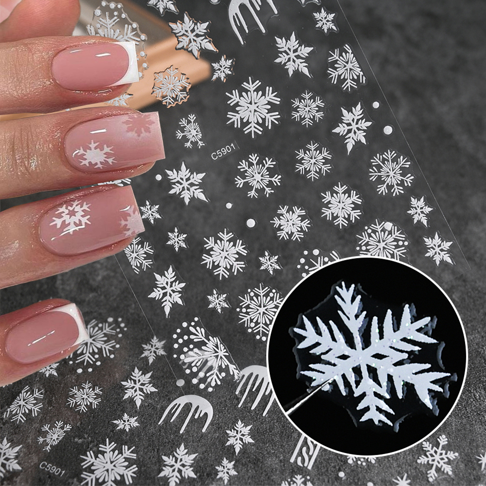 3D White Snowflake Christmas N - Nail Art Xmas Stickers ulasan dan harga