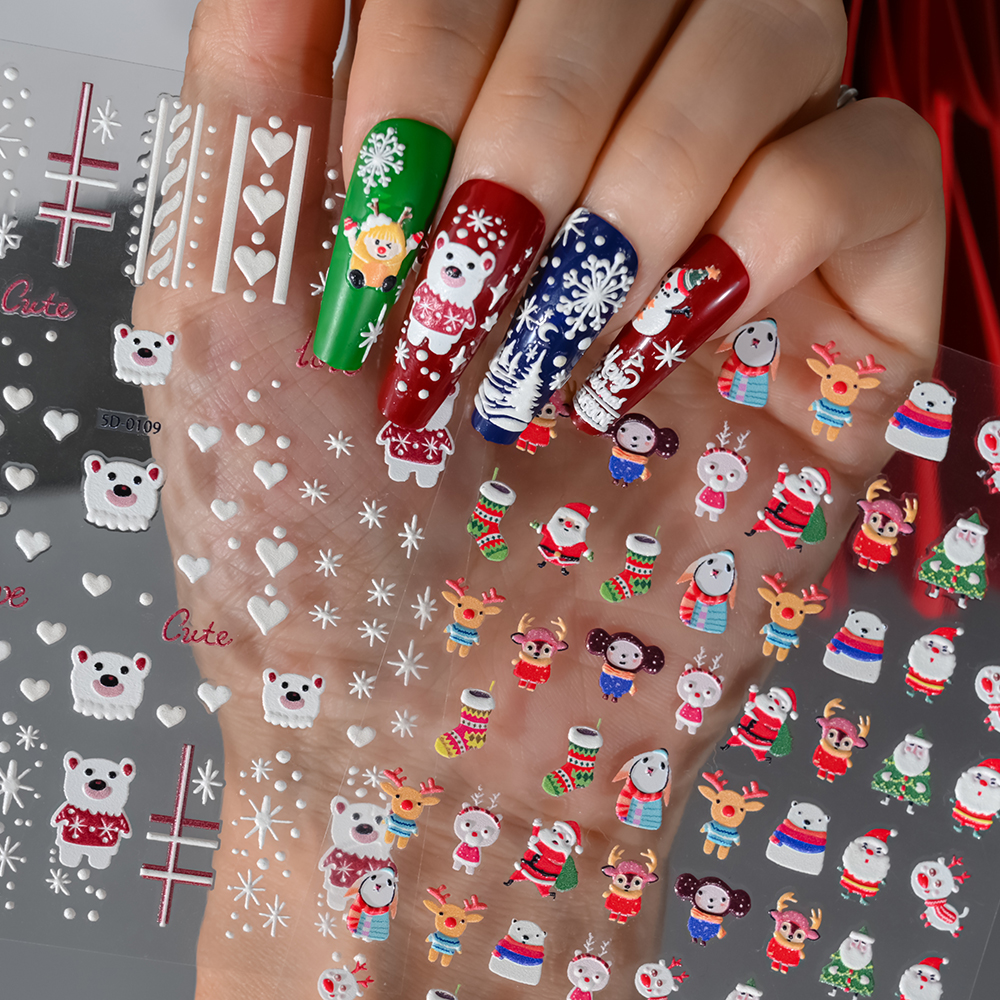 1Sheet 5D Embossed Christmas N - Nail Art Xmas Stickers ulasan dan harga