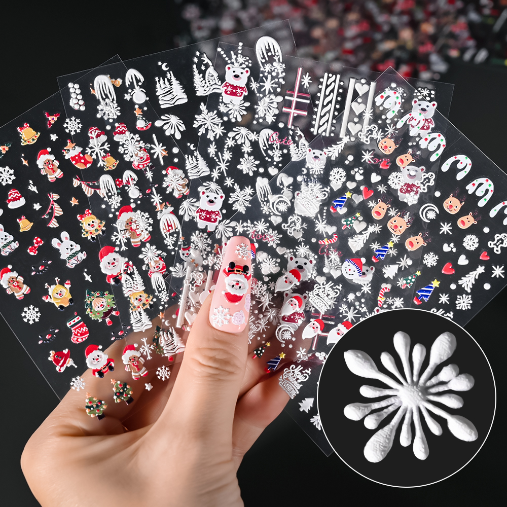 1Sheet 5D Embossed Christmas N - Nail Art Xmas Stickers ulasan dan harga