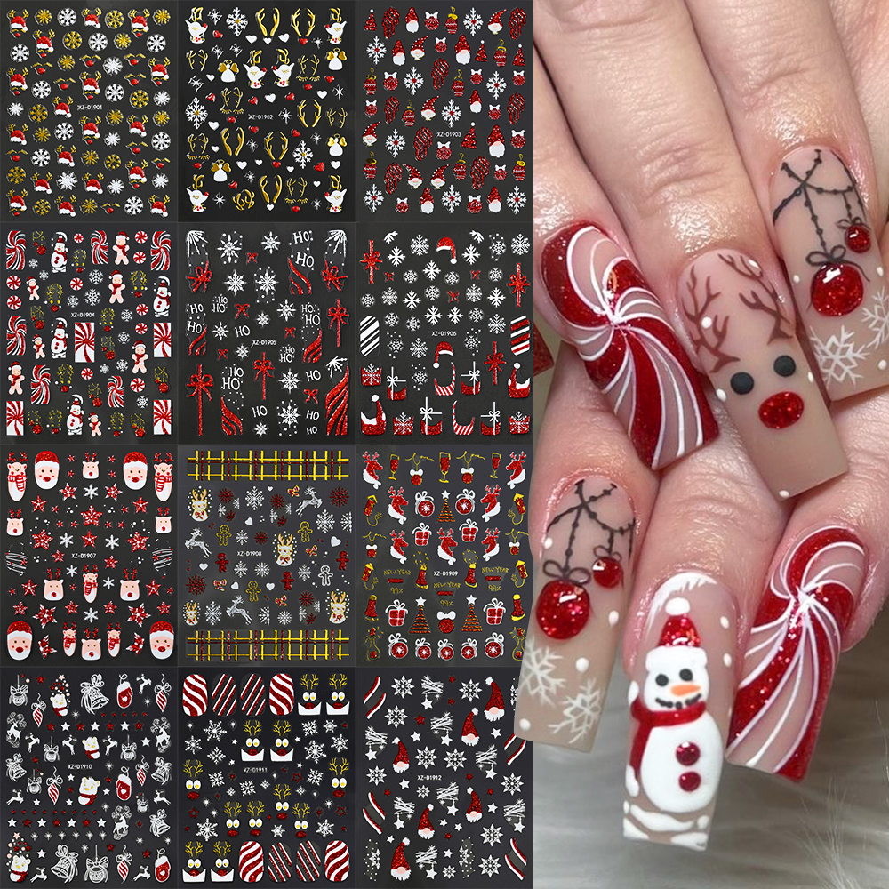 1Pcs Christmas Red Glitter Nai - Nail Art Xmas Stickers ulasan dan harga