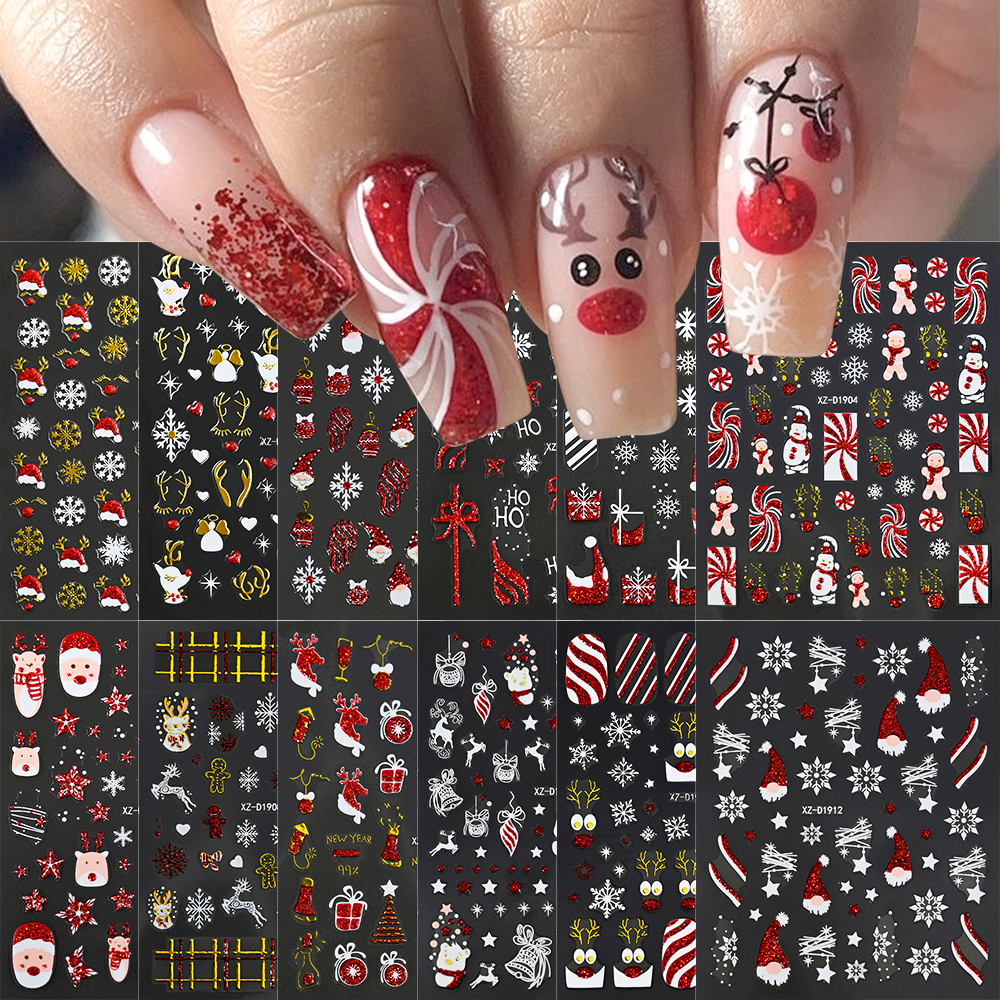 1Pcs Christmas Red Glitter Nai - Nail Art Xmas Stickers ulasan dan harga