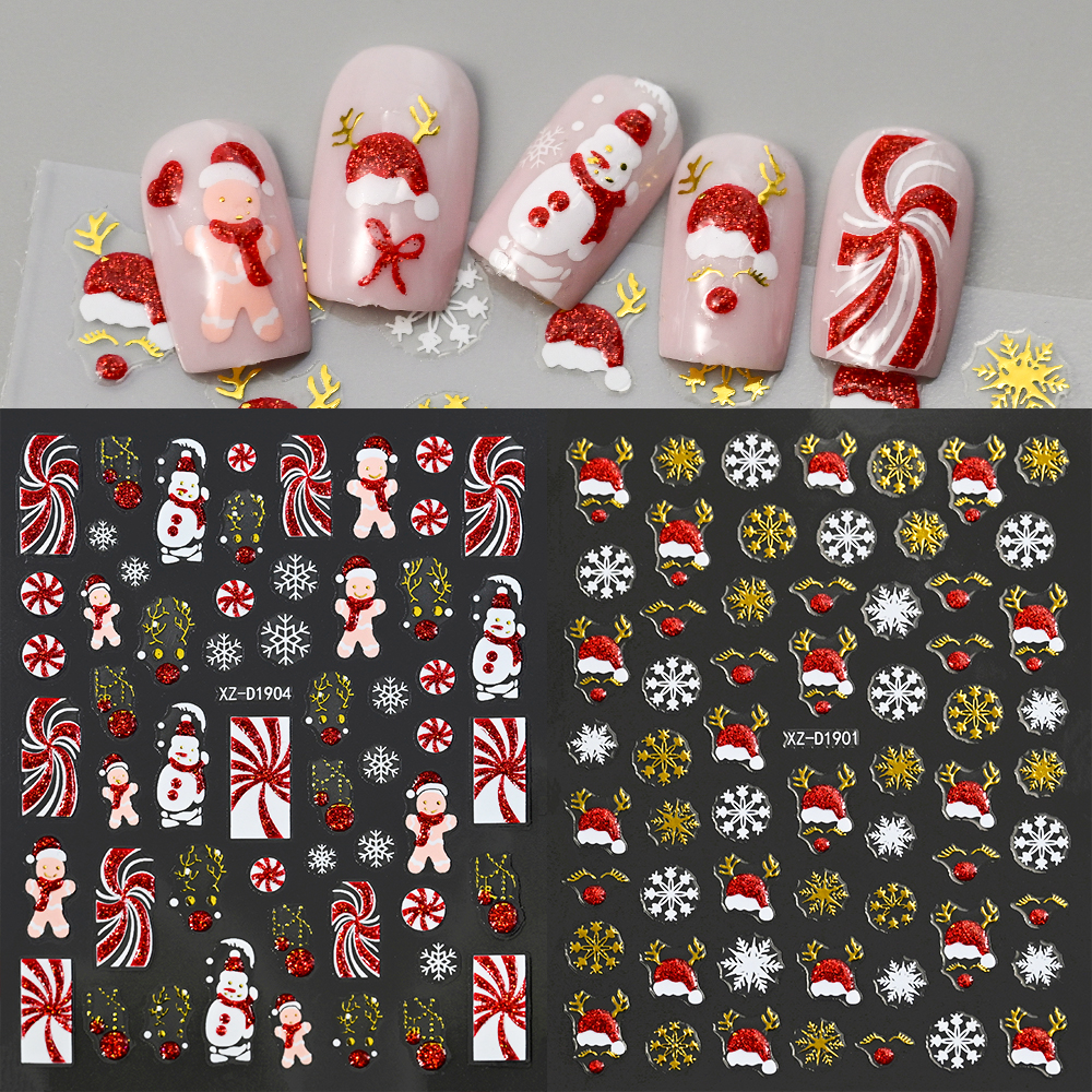 1Pcs Christmas Red Glitter Nai - Nail Art Xmas Stickers ulasan dan harga