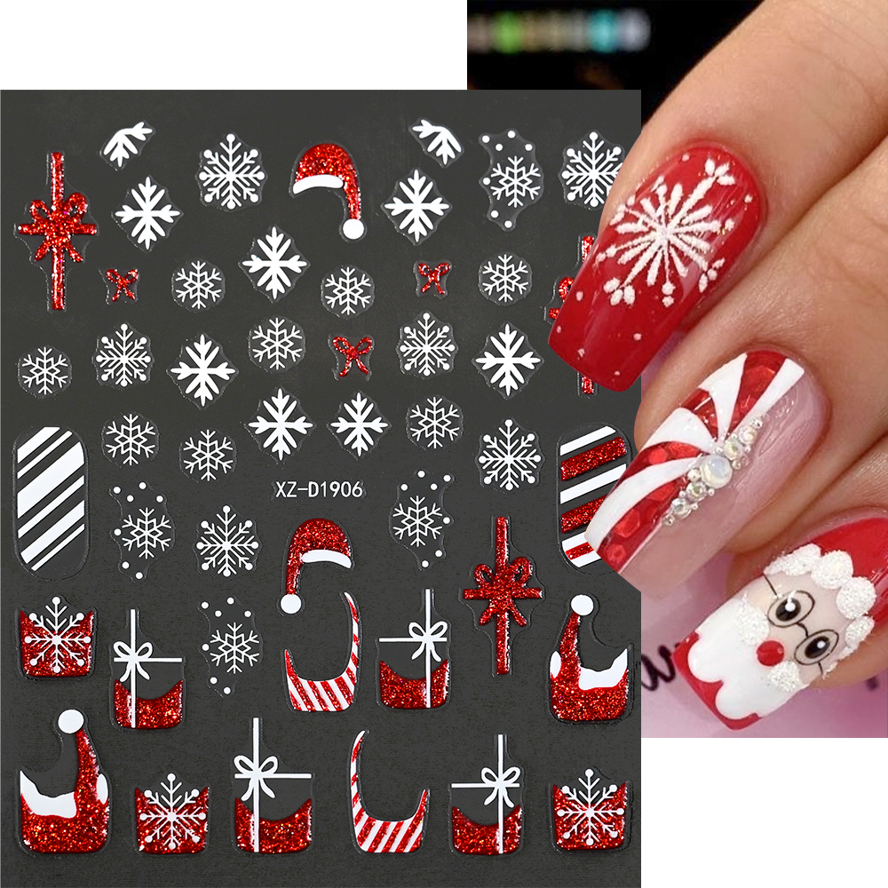 1Pcs Christmas Red Glitter Nai - Nail Art Xmas Stickers ulasan dan harga