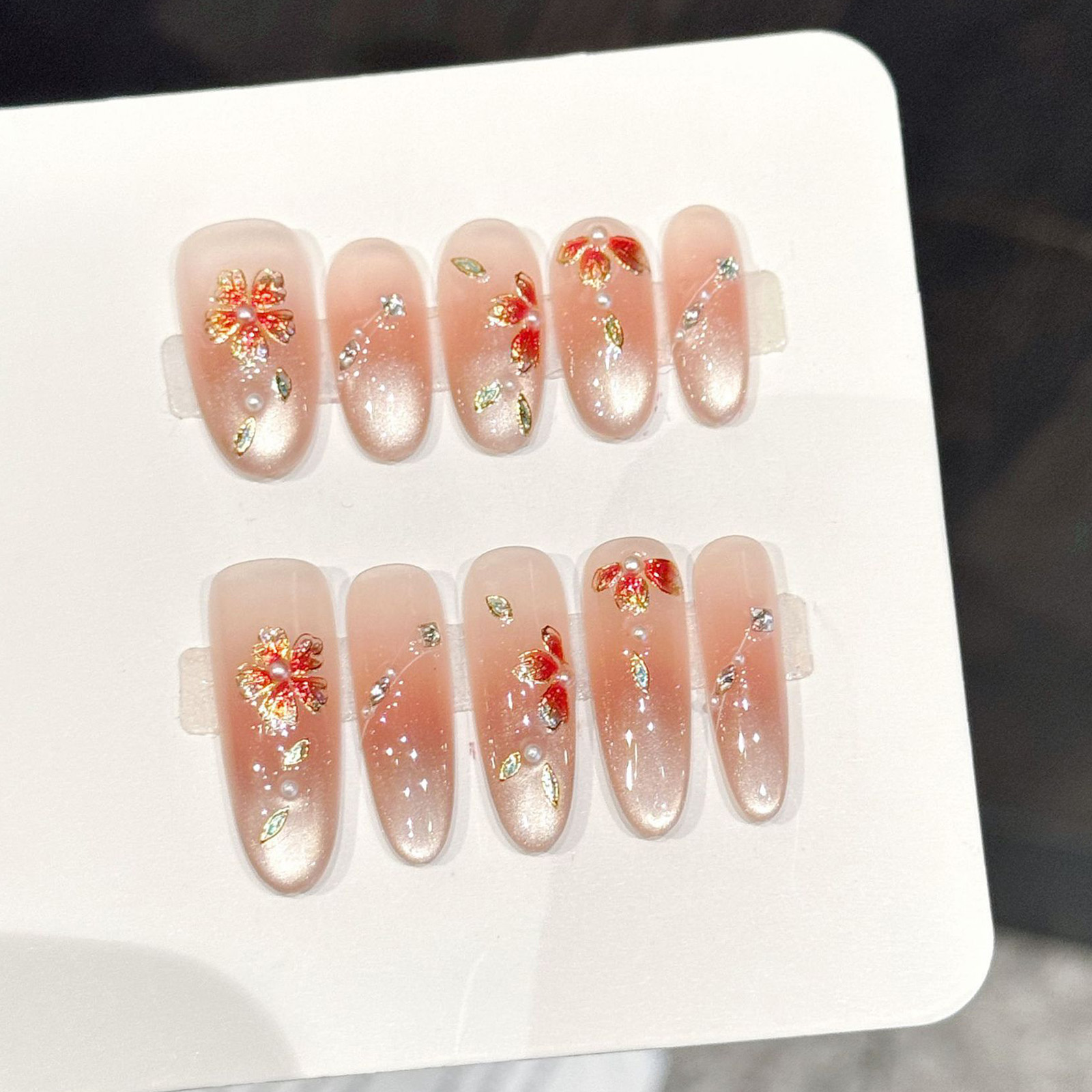 10pcs Handmade Fake Nails Pres - Nail Art Emerald ulasan dan harga